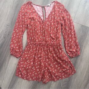 American Eagle Long Sleeve Faux Wrap Daisy Print Romper Medium